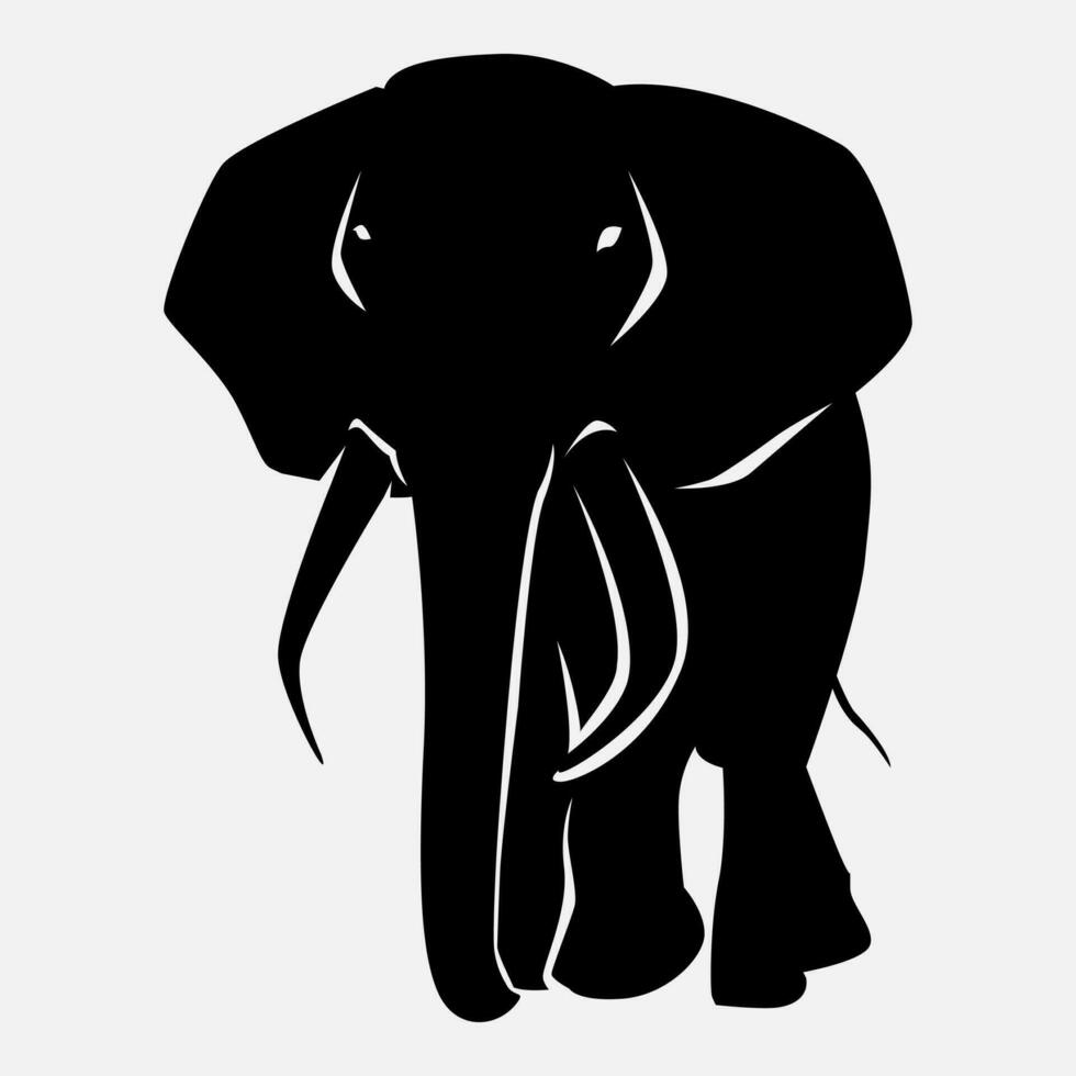 silhouette of an elephant front view. vector illustration. monochrome.