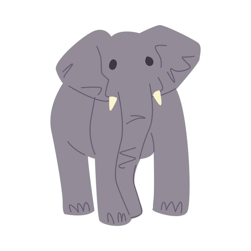 cute elephant in cartoon style. front view. isolated on white background. flat vector illustration.