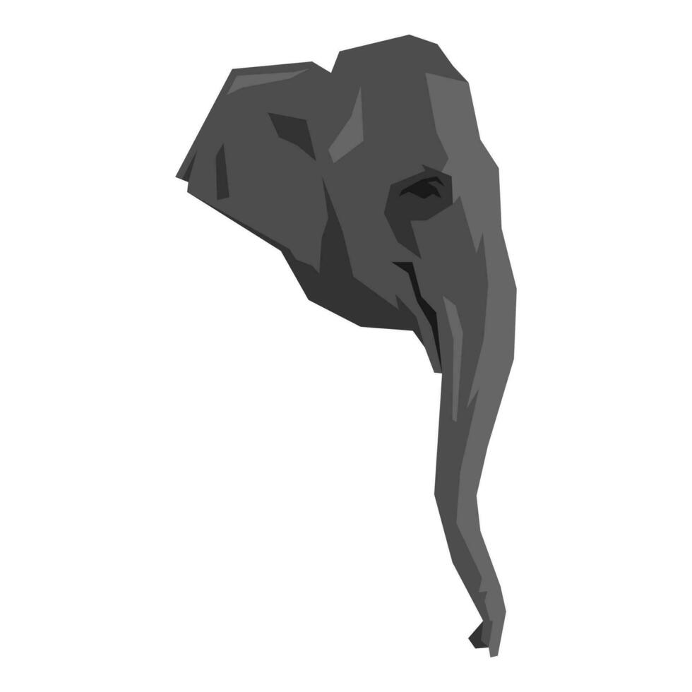 elephant face. monochrome. side view. cartoon flat vector illustration.