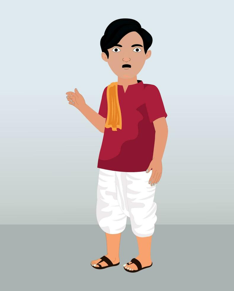 Indian Village Man in Kurta and Dhoti with Turban - Front Side Pose.Indian man cartoon character. moral stories for the best cartoon character. Best cartoon character for your animation Pro Vector