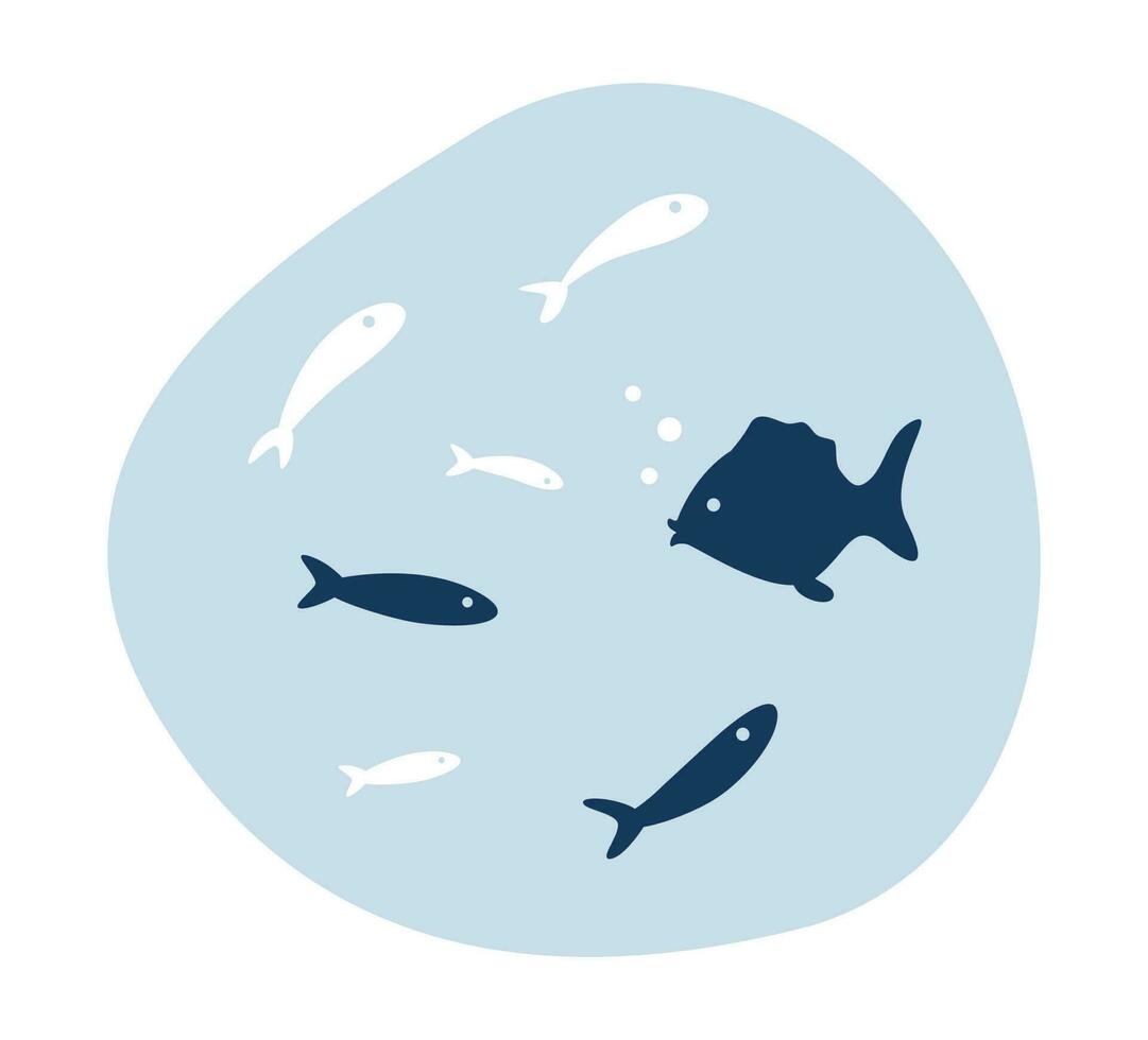 vida marina submarino conceptual héroe imagen. manada de peces en agua. mar criaturas 2d dibujos animados submarino marina en blanco antecedentes. aislado concepto ilustración. vector Arte para web diseño ui