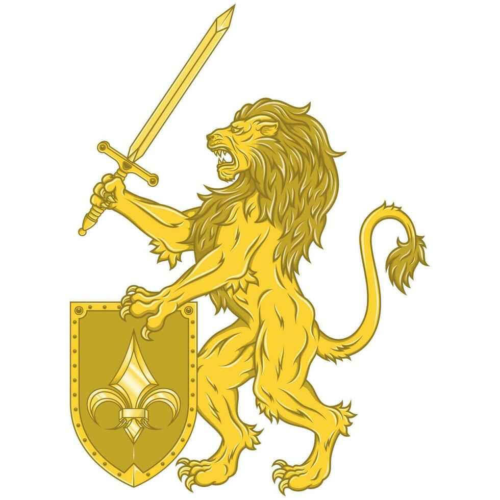 Vector design of lion with sword and shield