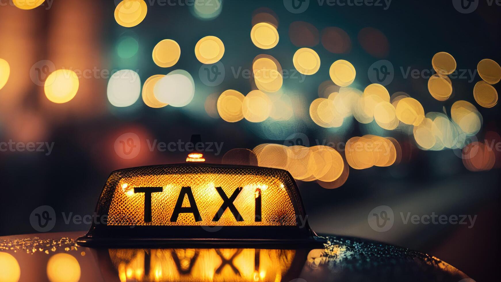 Taxi signo. noche ciudad. generativo ai foto