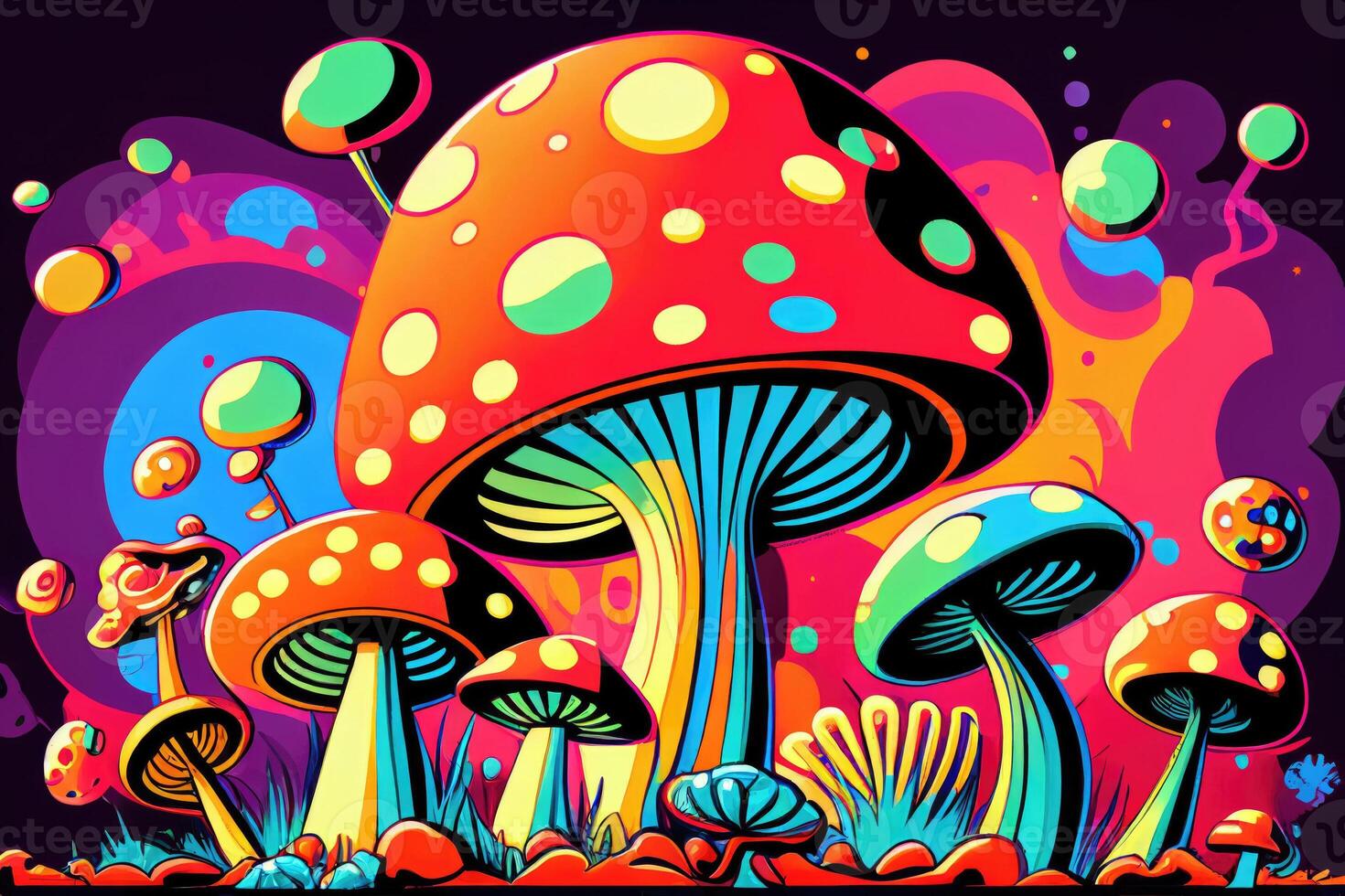 Mushrooms psychedelic. Generative AI photo