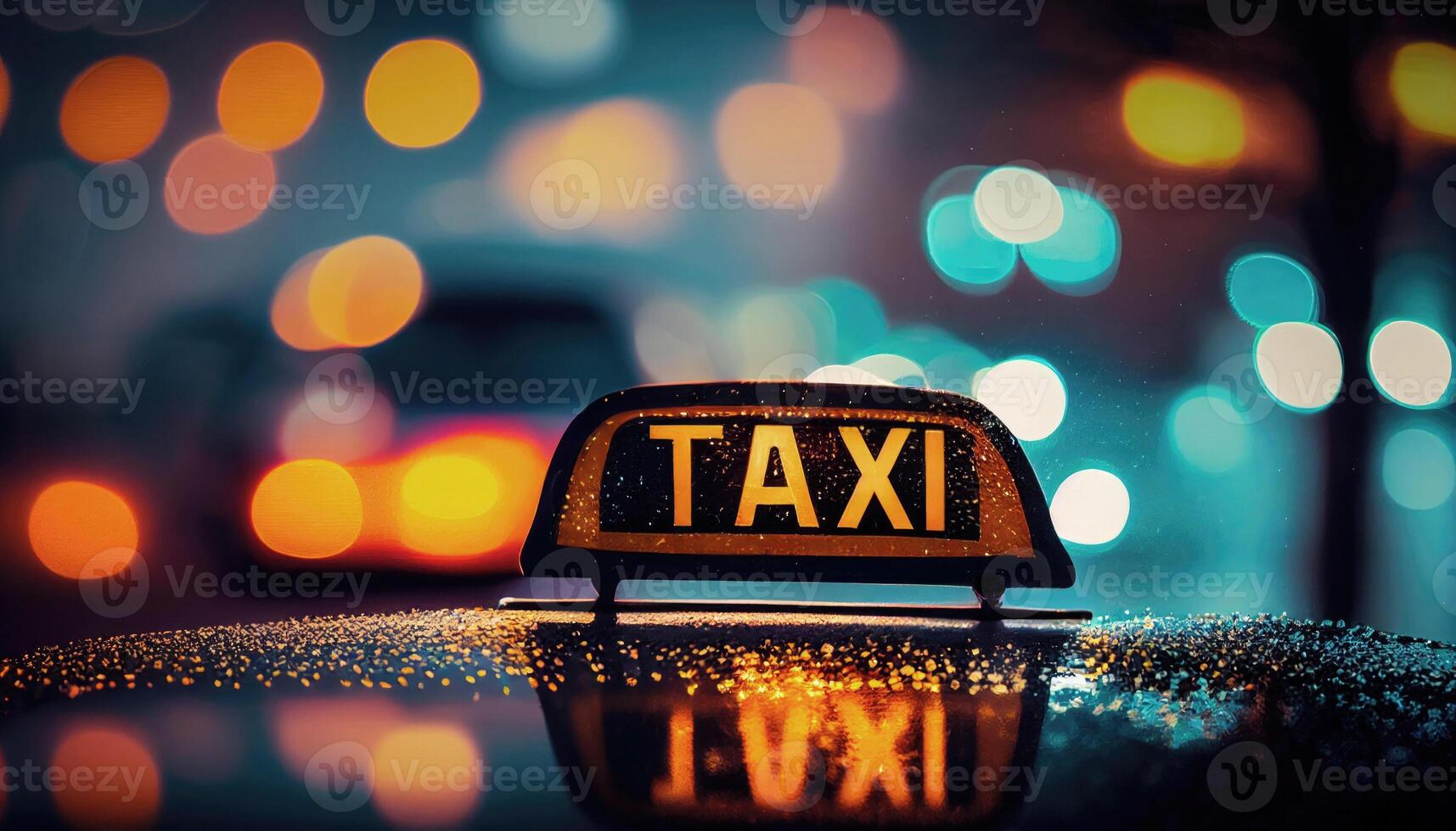 Taxi signo. noche ciudad. generativo ai foto