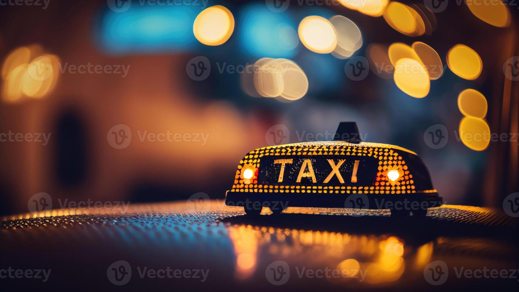 Taxi sign. Night city. photo