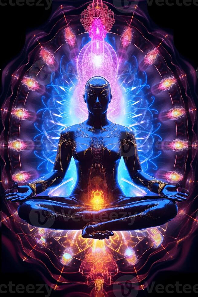 The seven chakras of yoga meditation. Kundalini Energy. Generative AI ...