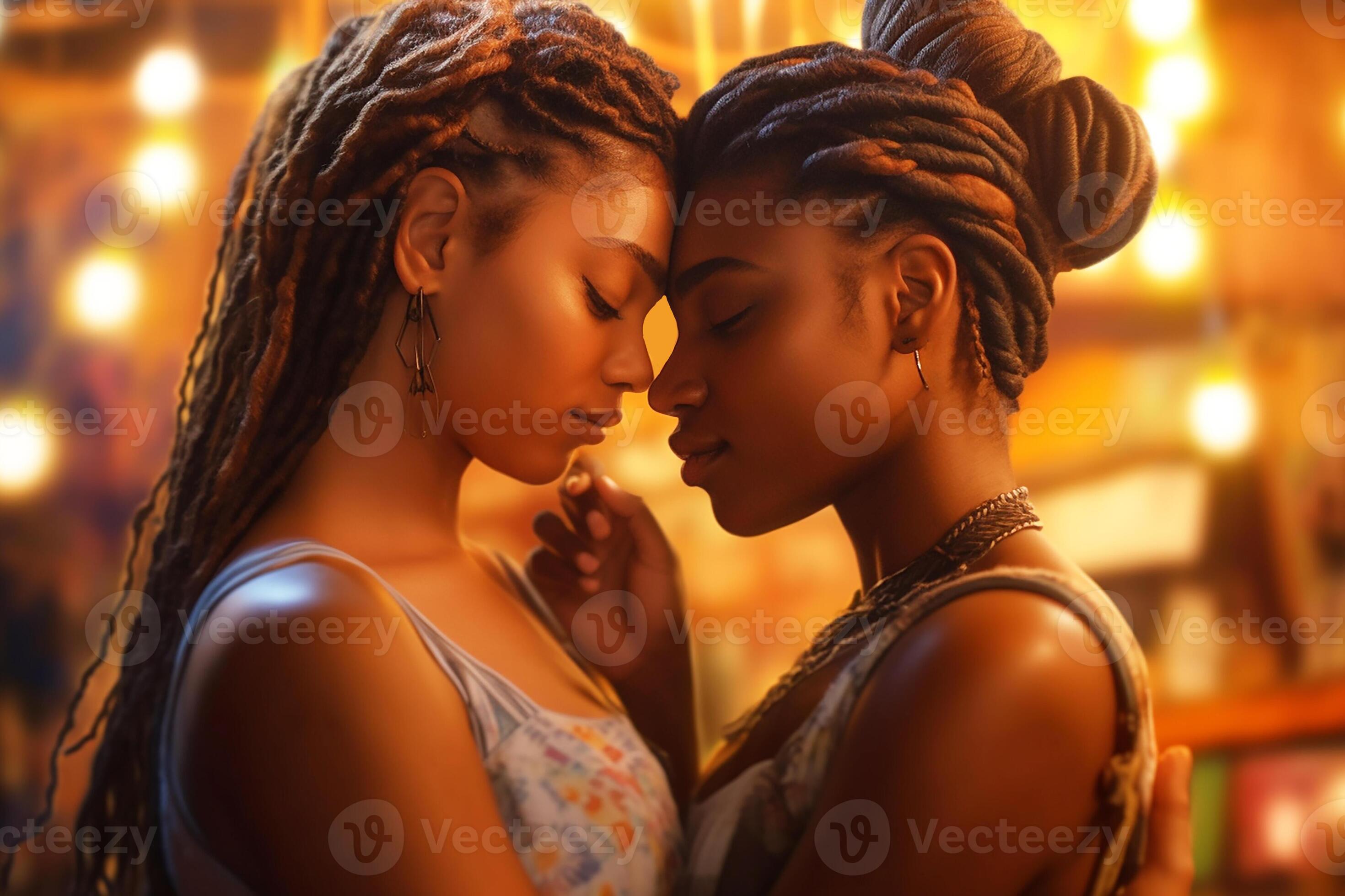 Two young, dark, sexy, attractive girls gently hugging and kissing each  other, LGBT girls. Generative AI 24032448 Stock Photo at Vecteezy