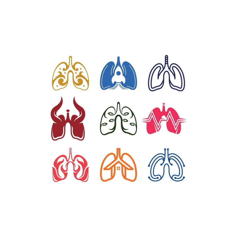 Set Human Lungs Icon Collection Creative Design vector