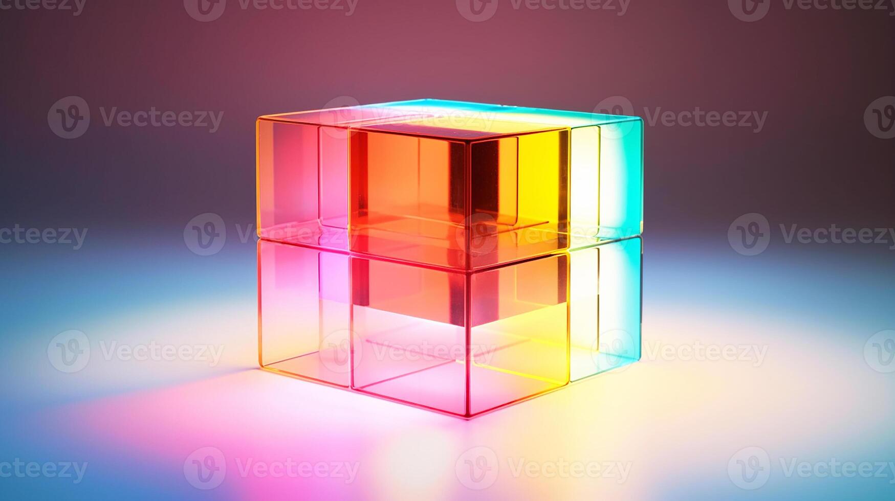 Luminous neon cube, black background. photo