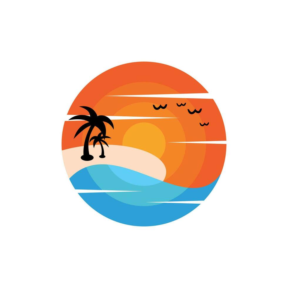 isla playa circulo naturaleza creativo logo vector