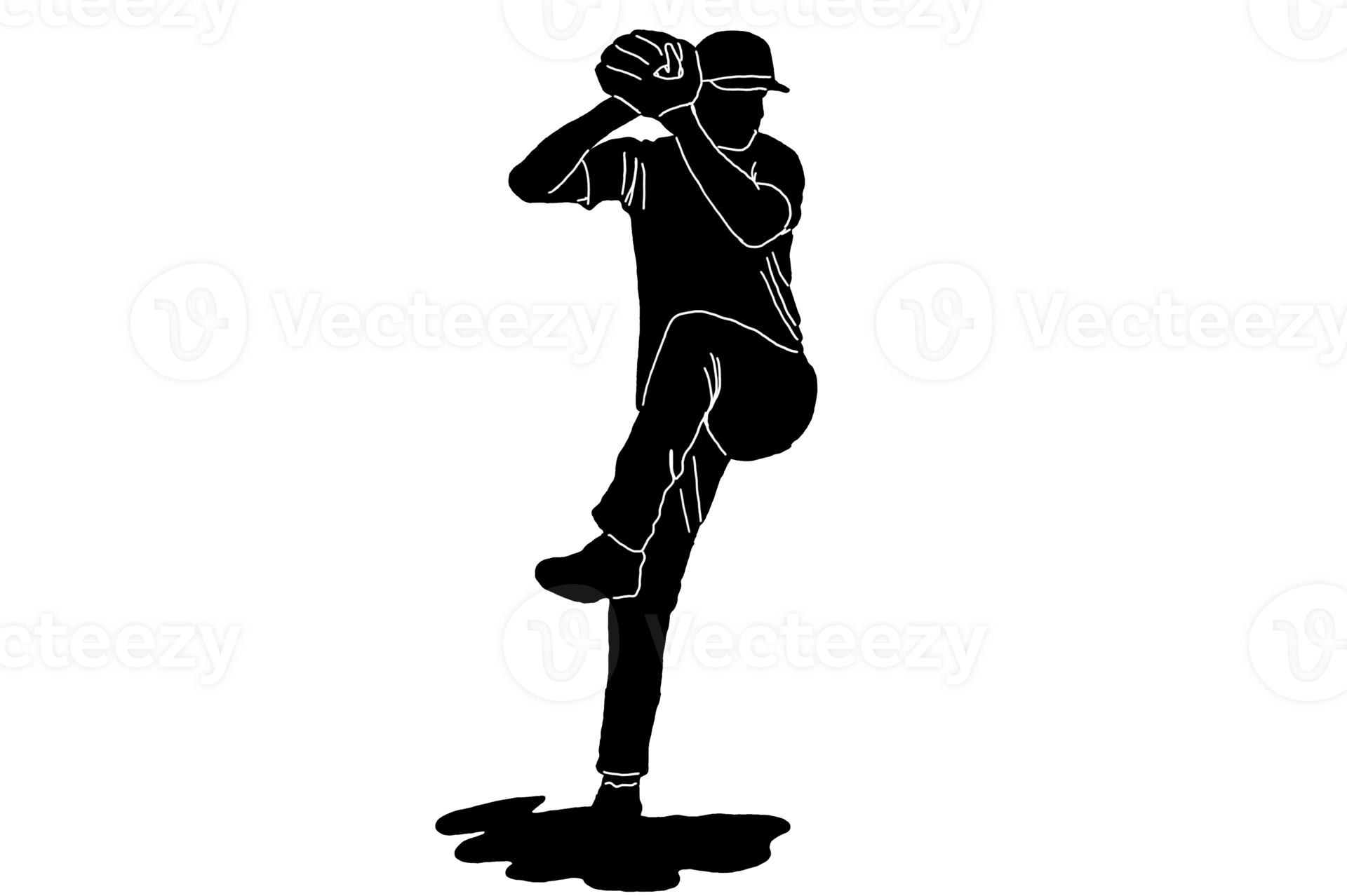 Silhouette of a Pitcher Male Baseball Athlete Throwing a Baseball Ball