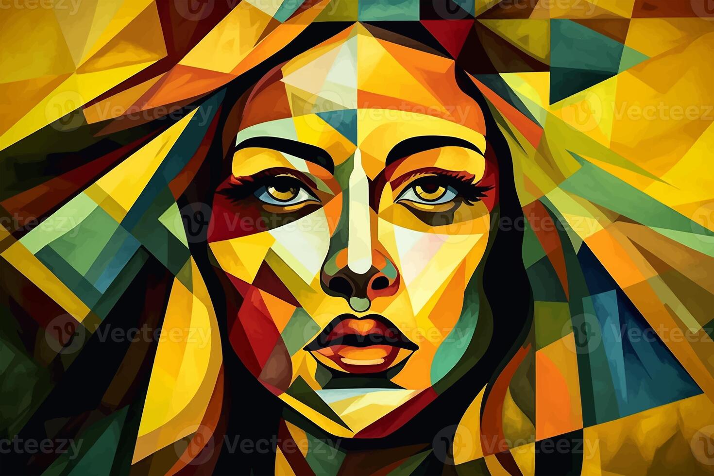 Portrait of a Girl, a grunge painting. Art. Low poly. photo