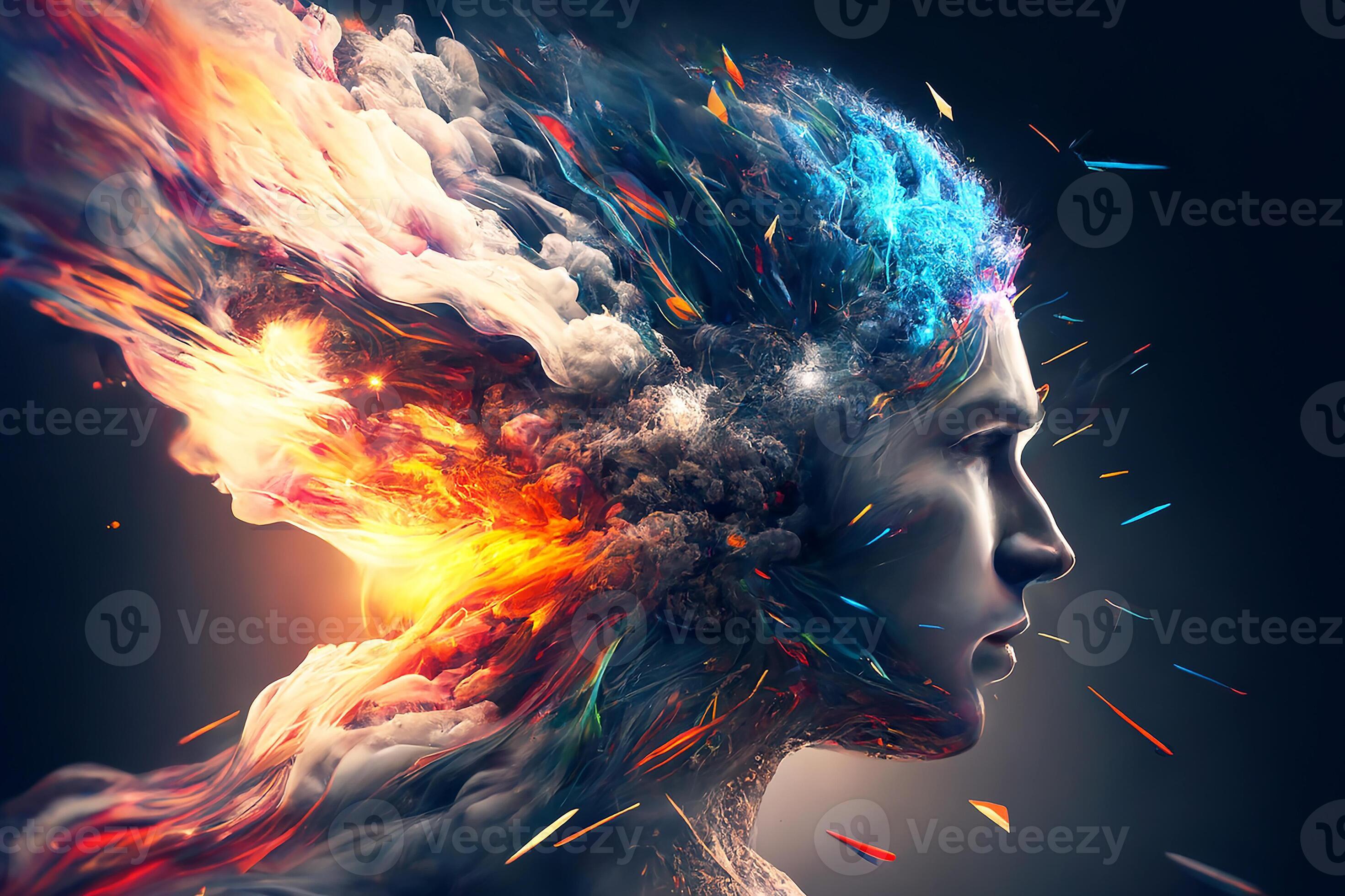 Psychedelic Head Man, Brain Explosion. Generative AI 24032996 Stock Photo  at Vecteezy