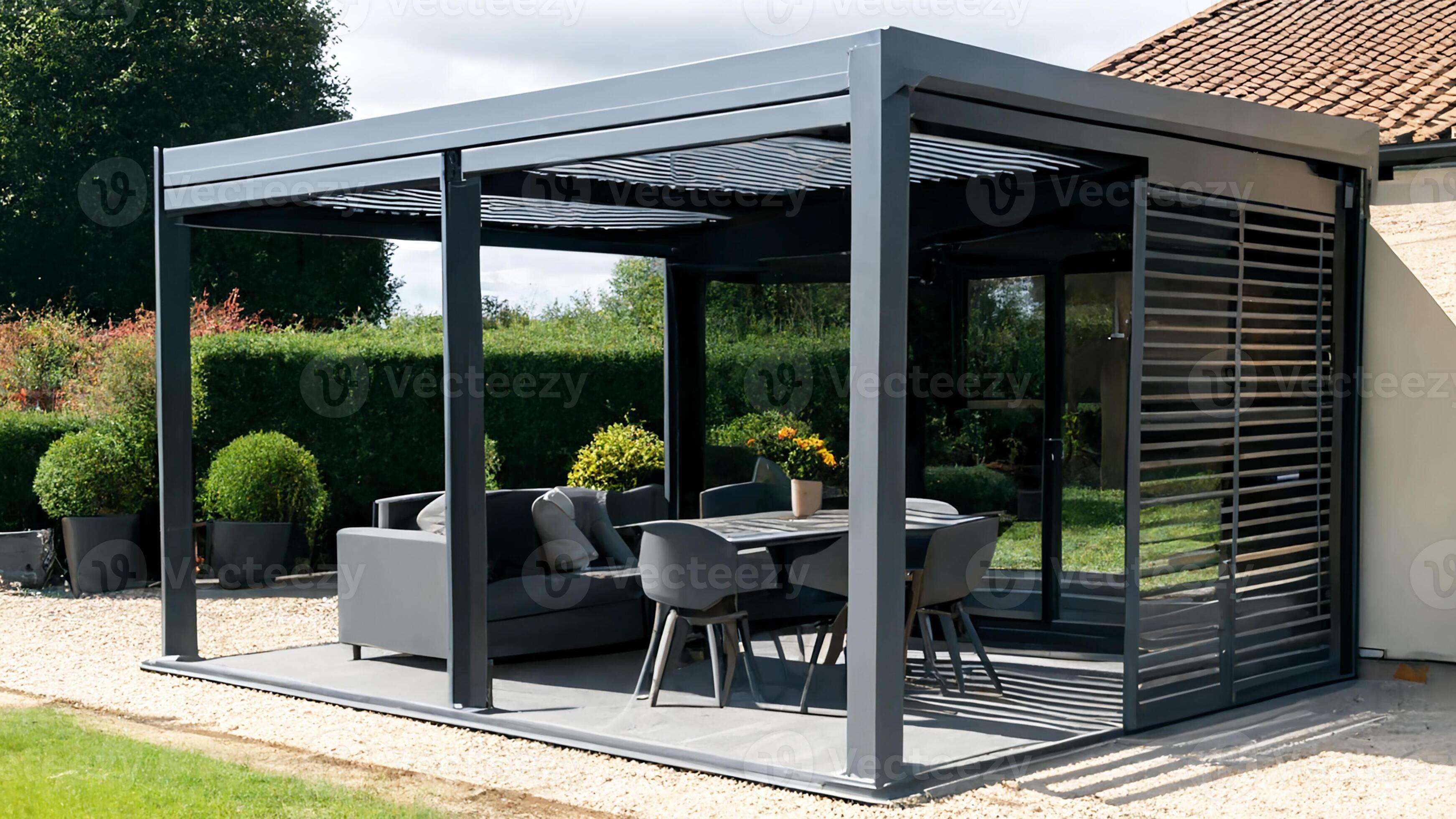 Bioclimatic gazebo by the house. architecture. 24033093 Stock Photo at