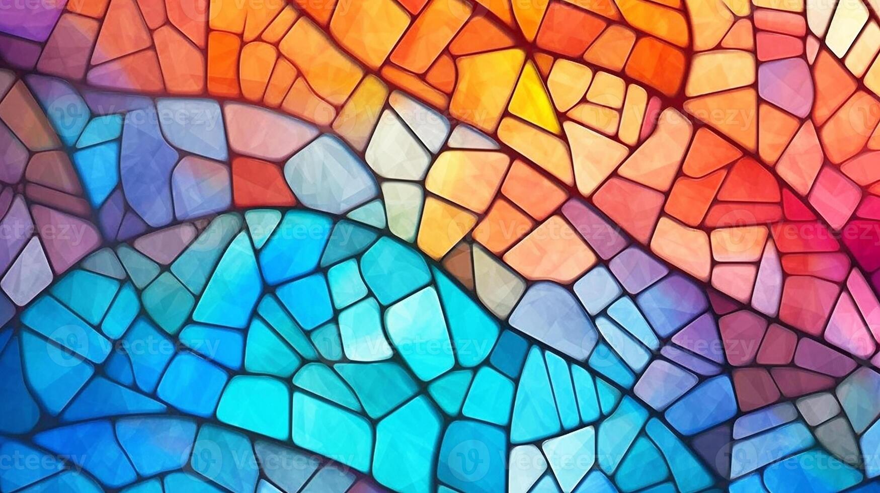 Beautiful stained glass pattern, fibonacci, polygons, technology, clean, cool color palette. photo