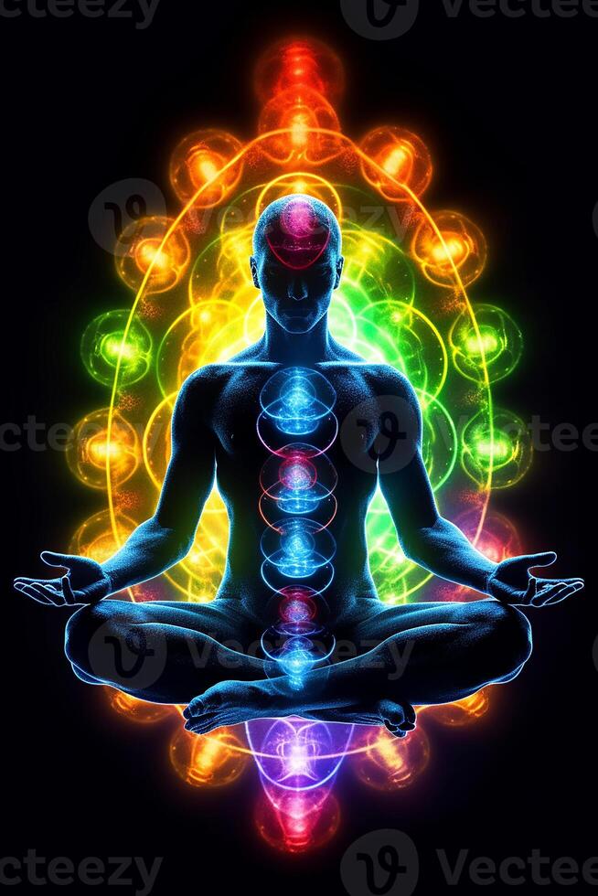el Siete chakras de yoga meditación. Kundalini energía. generativo ai