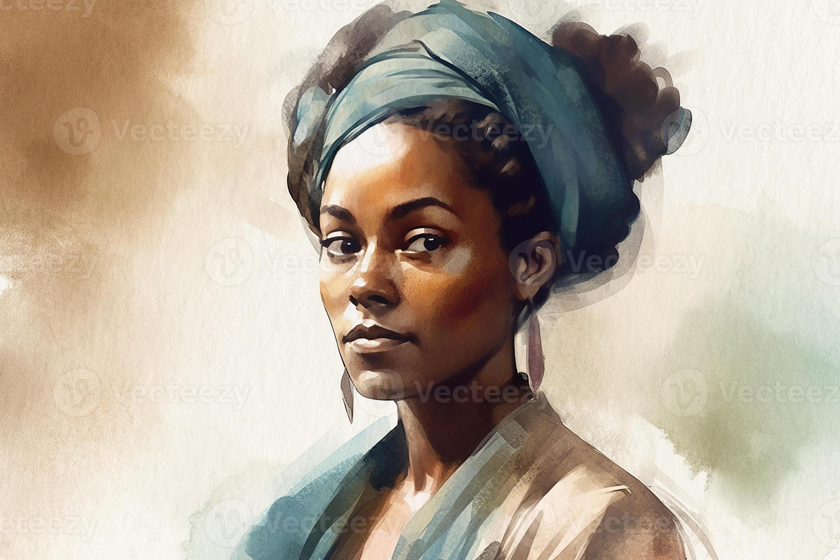 Dark-skinned woman, retro portrait, black woman in headdress, watercolor  painting on textured paper. Digital watercolor painting. Generative AI  24033167 Stock Photo at Vecteezy
