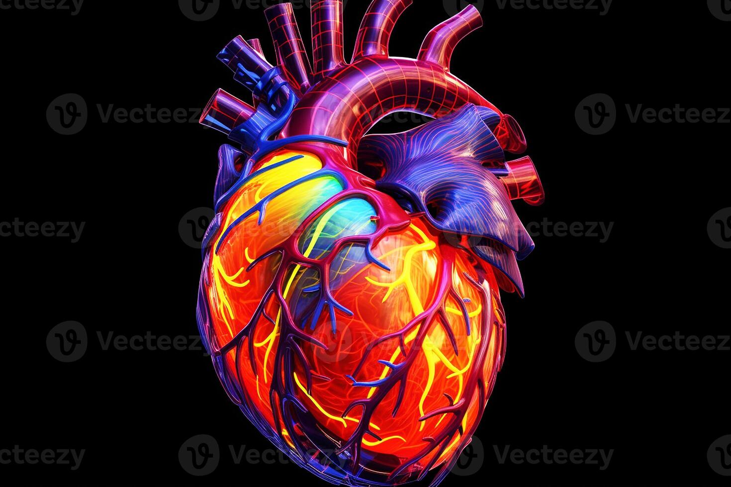 realista anatómico humano corazón. negro antecedentes. generativo ai foto