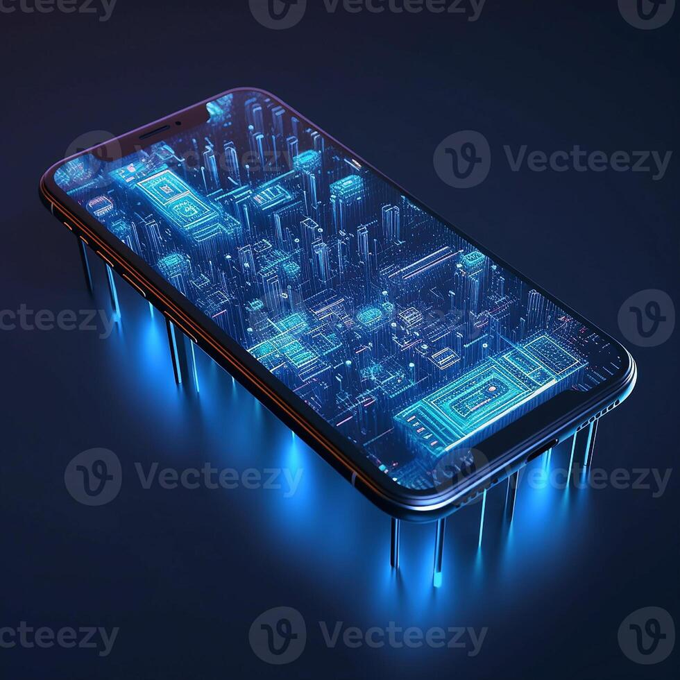 A smartphone with financial statements on the screen. Business analytics. photo