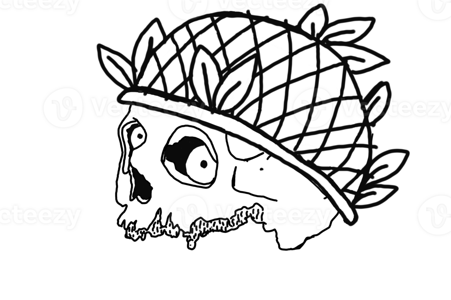 Human Sodier Skull Line Art With Transparent Background png