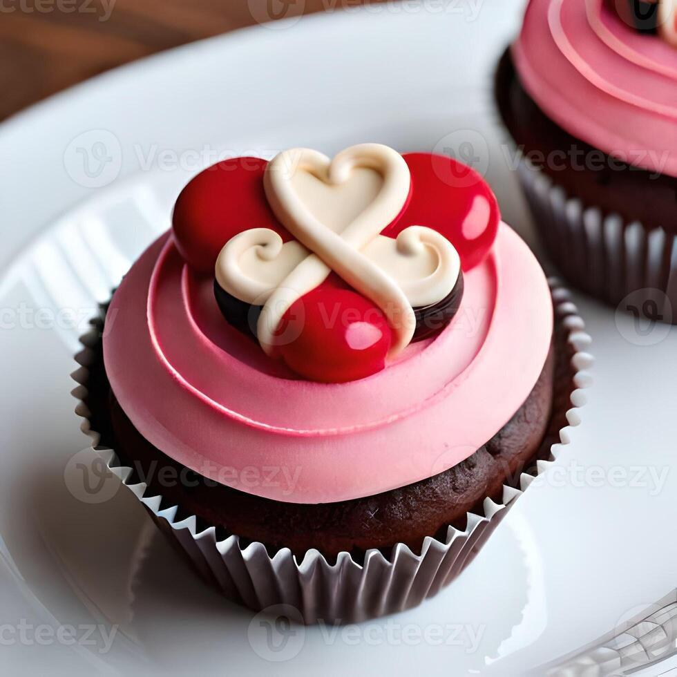 Cupcake with a romatic pink toppings, pro photo