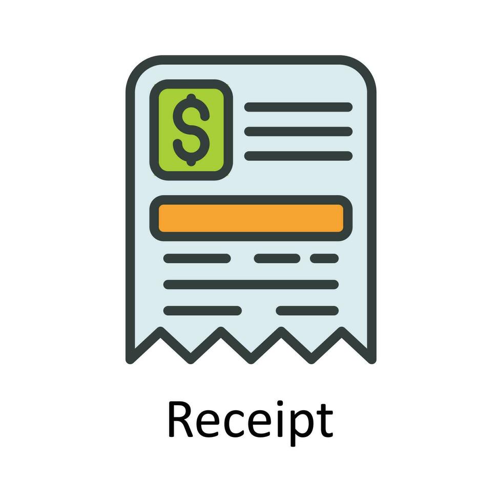 Receipt vector  Fill  outline Icon Design illustration. Taxes Symbol on White background EPS 10 File