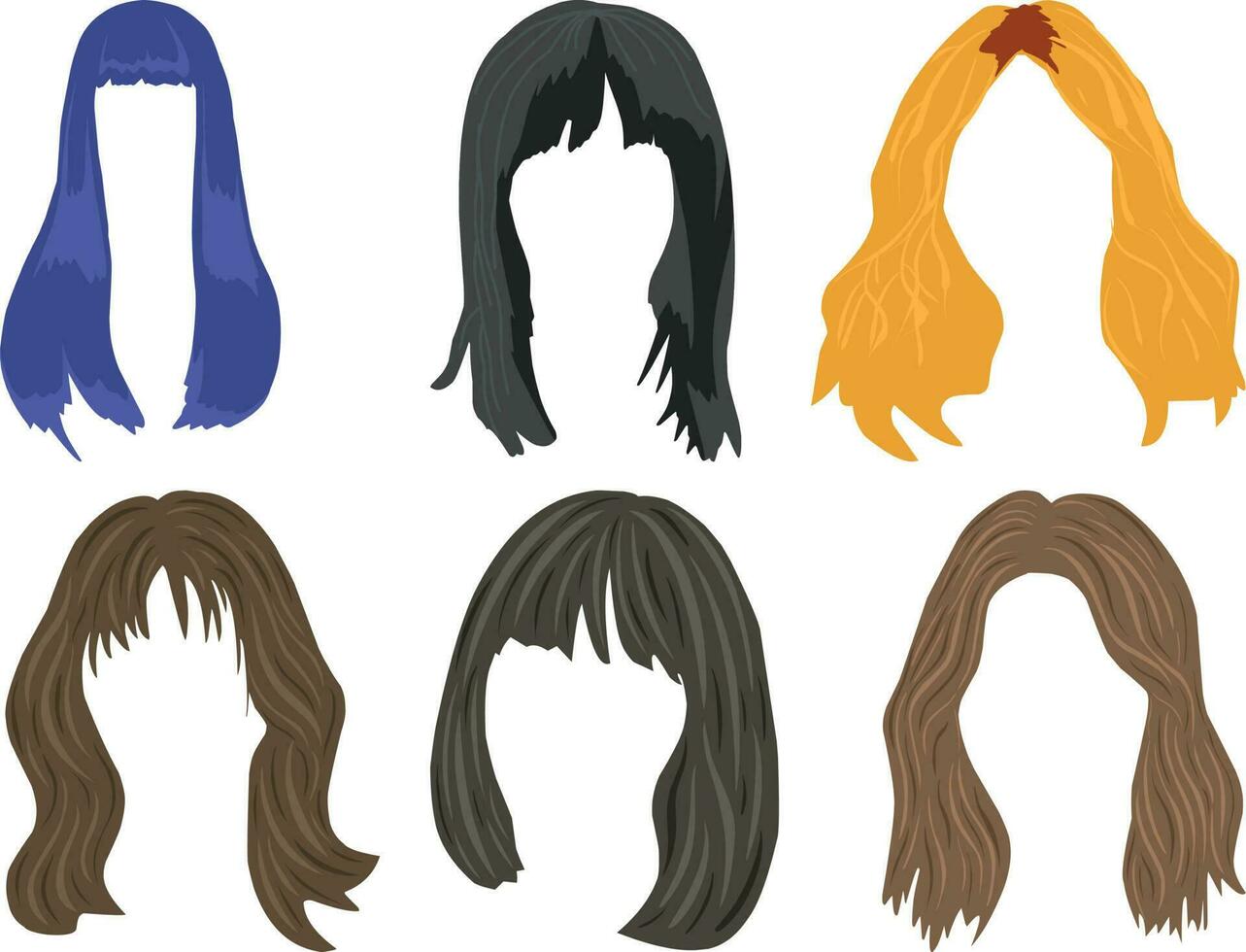 Hair of different colors. Vector illustration in flat cartoon style.