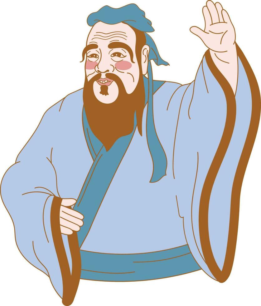 vector illustration of a bearded man in a blue coat and suspenders