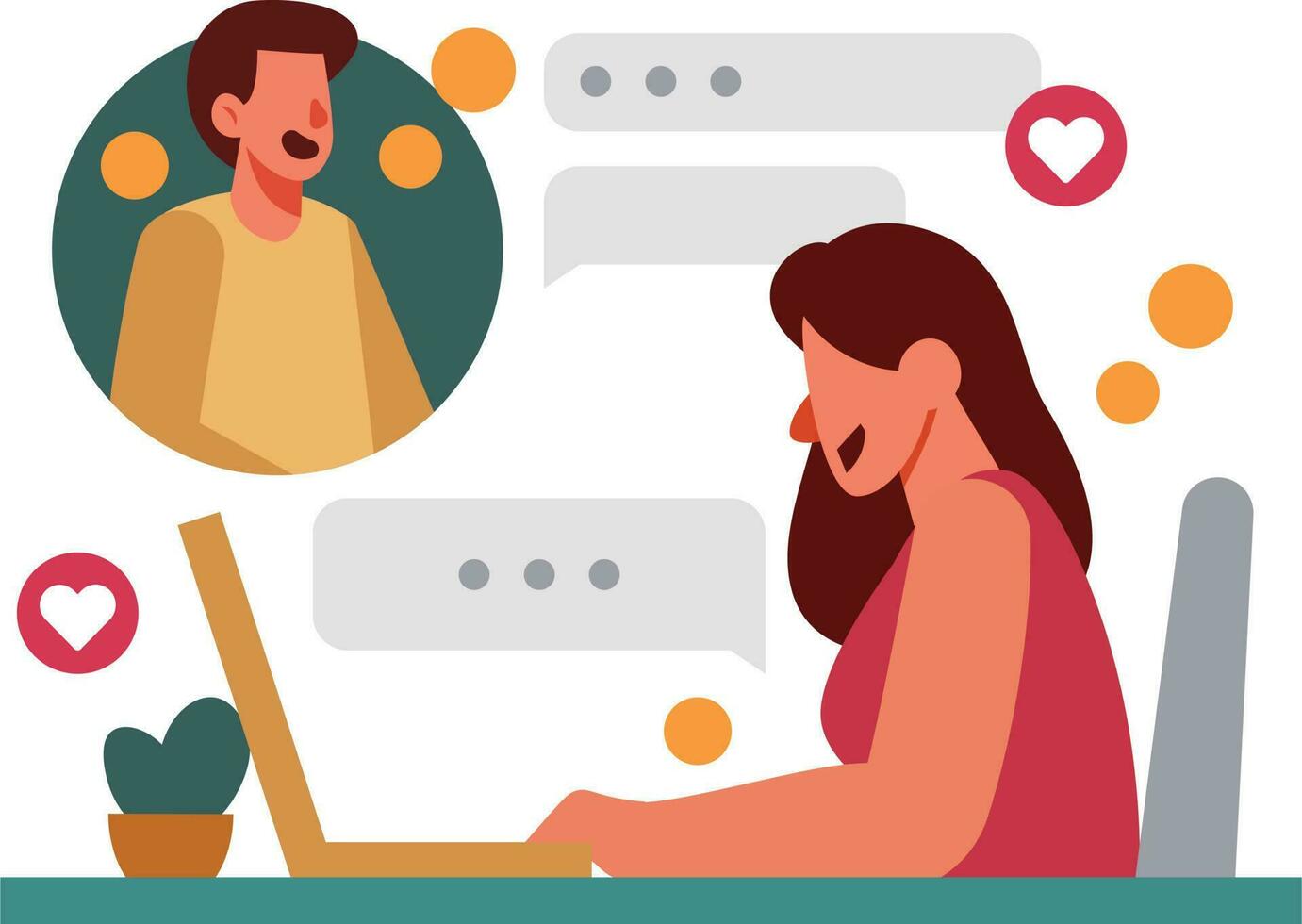 Man and woman chatting on social media. Vector illustration in flat style