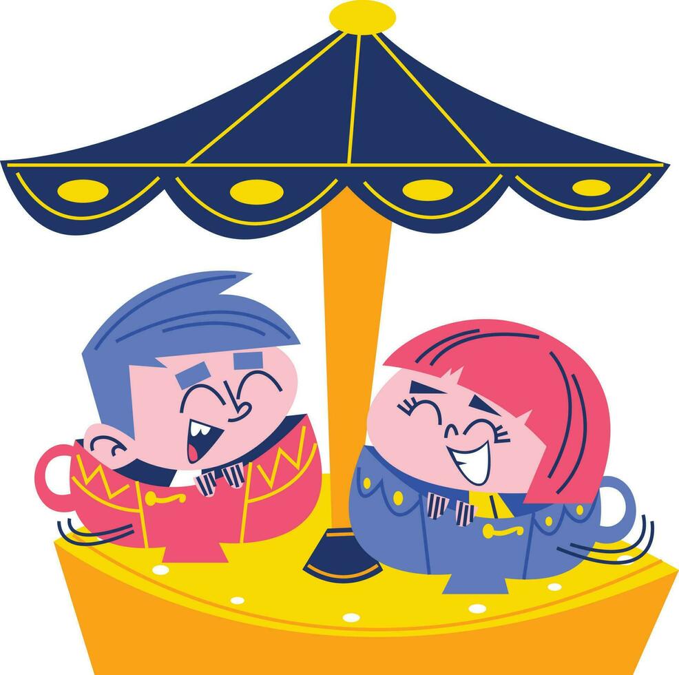 Couple in love on a carousel. Vector illustration on white background.