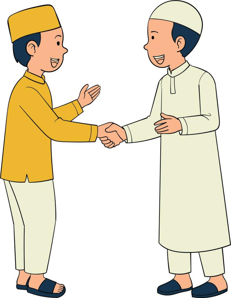 couple of muslims greeting each other avatar character vector illustration design
