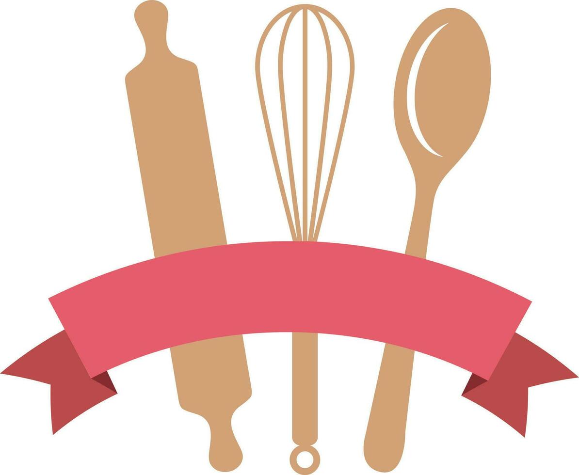 kitchen utensils with ribbon isolated icon vector illustration design