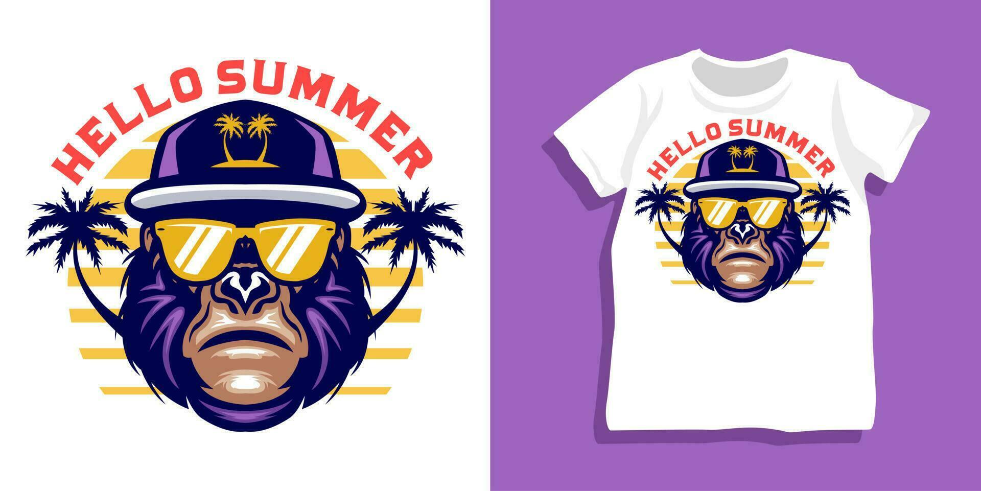 verano gorila con Gafas de sol camiseta diseño vector