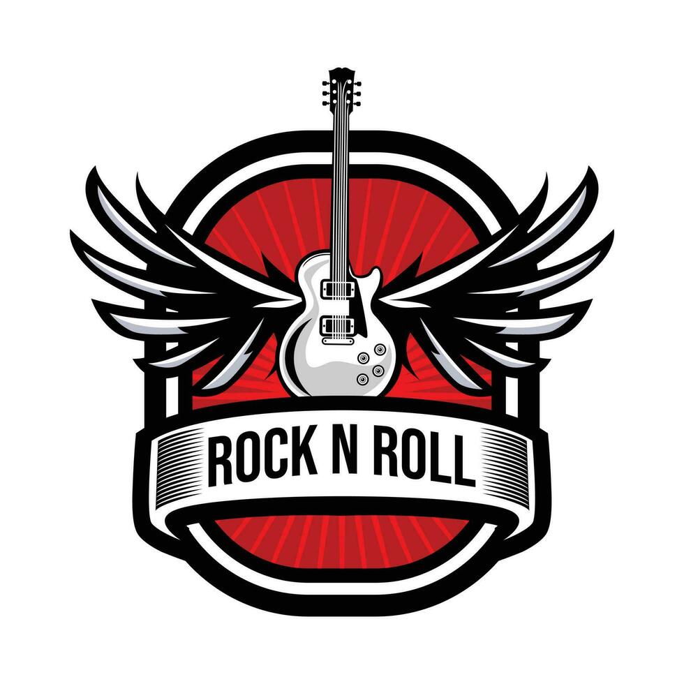 Rock n' roll guitar emblem vector