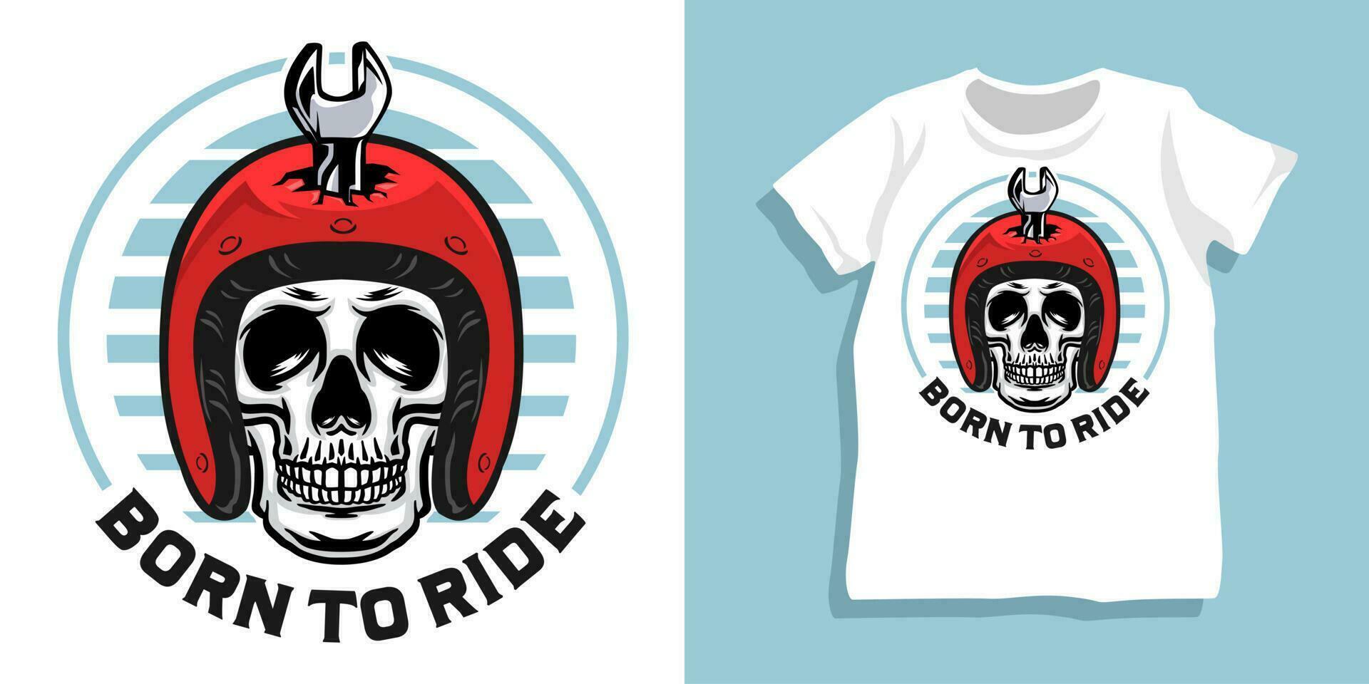 diseño de camiseta de casco de motorista de calavera vector