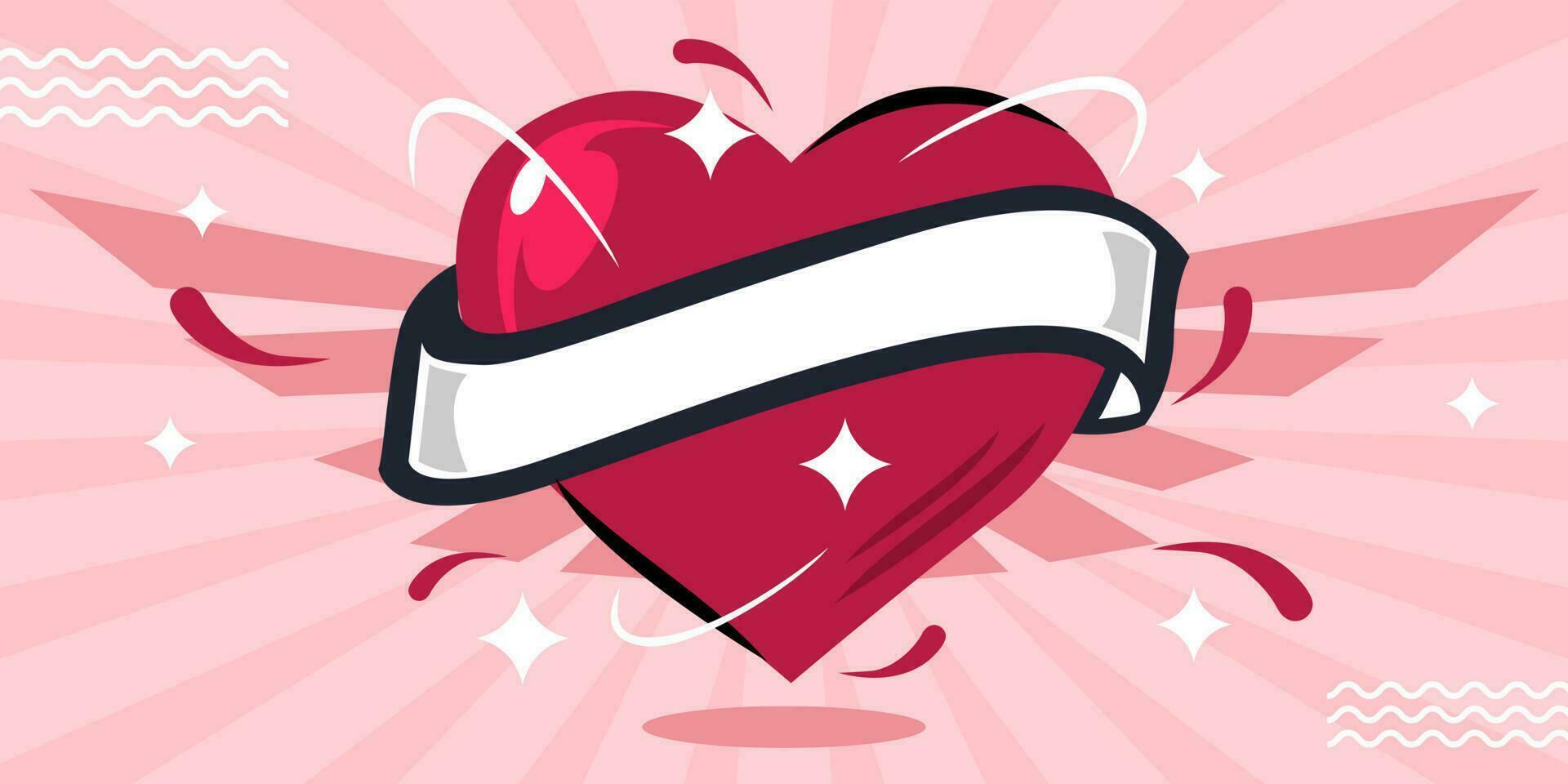 Red heart with ribbon and wings background vector