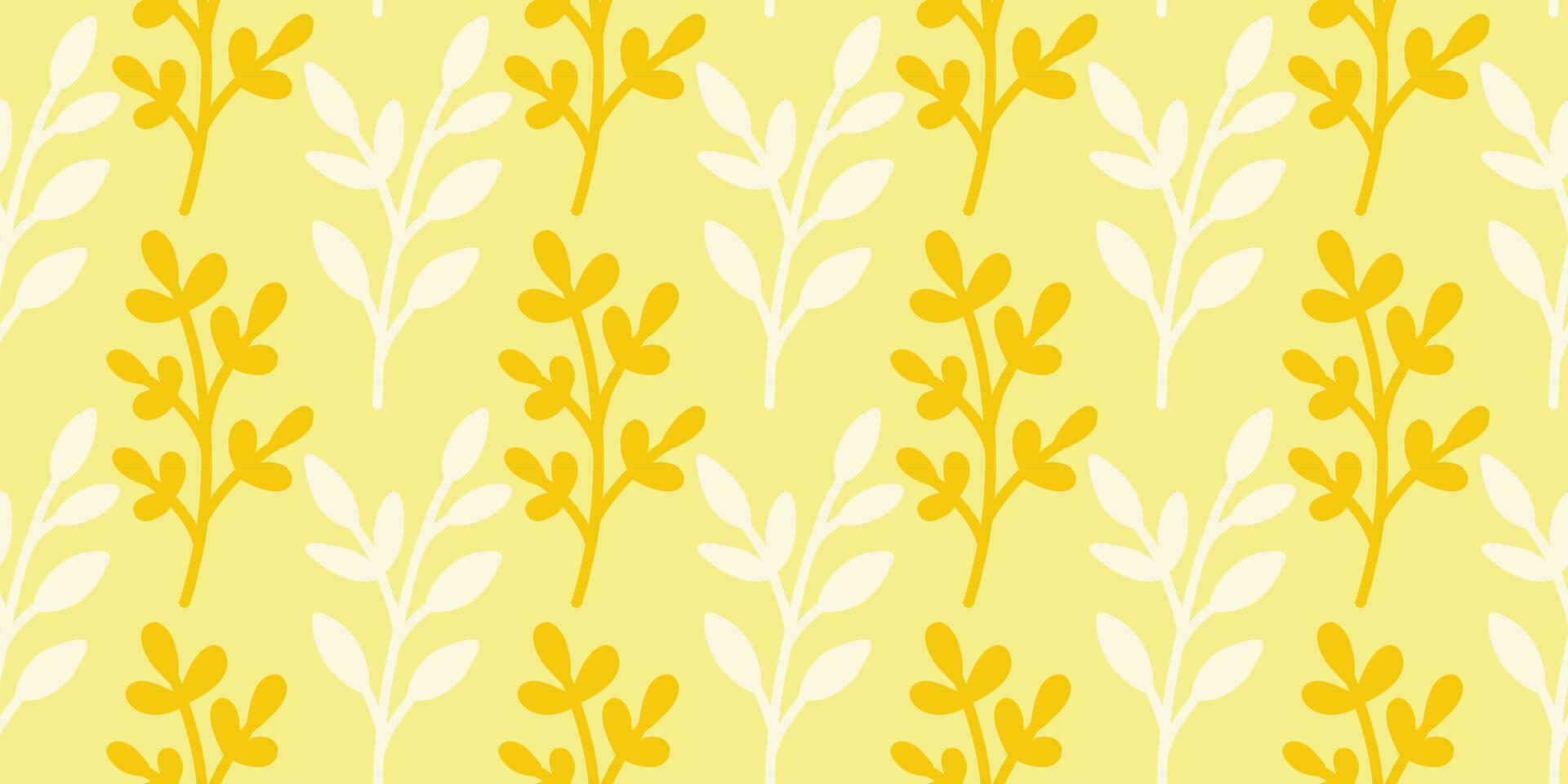 Seamless pattern with white and yellow leaves on yellow background vector illustration