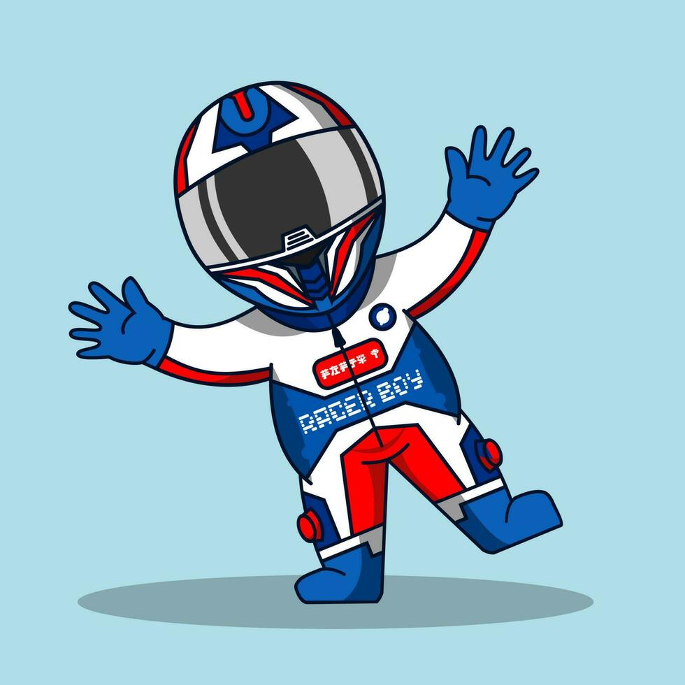 cartoon racer wearing helmet and racing suit vector