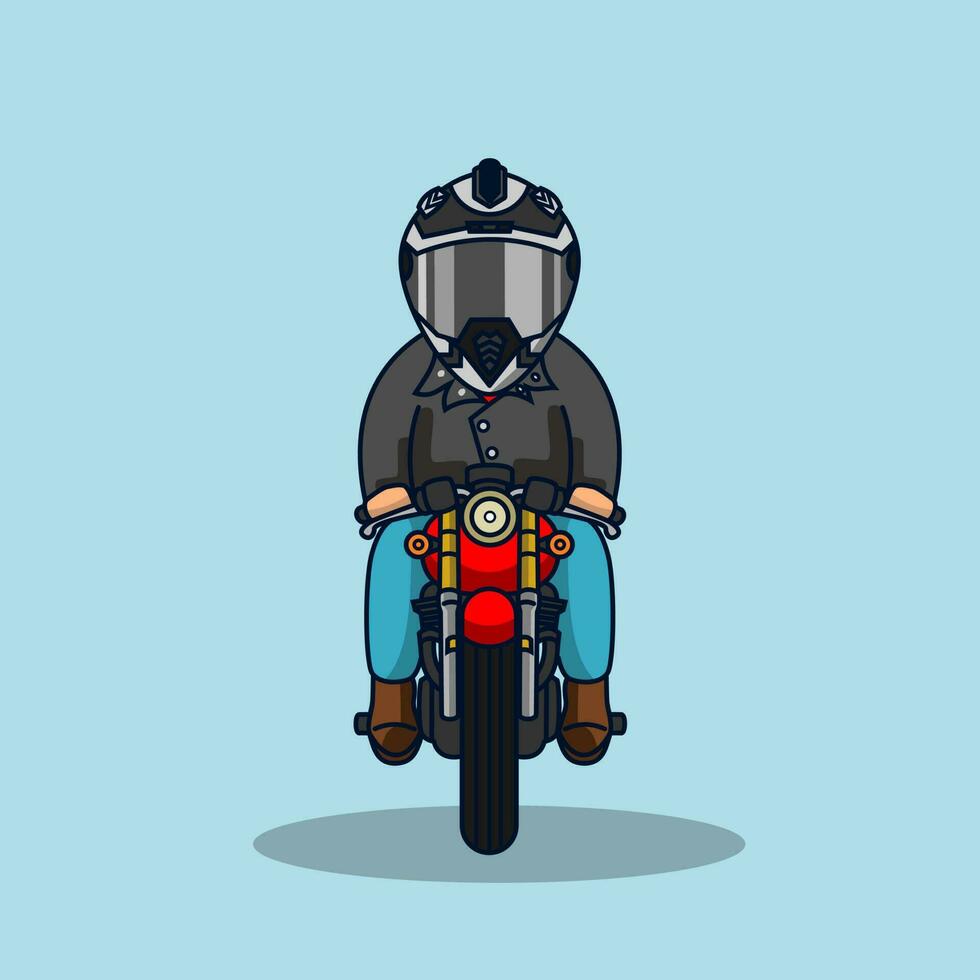 Cute fat rider riding a red motorbike vector illustration