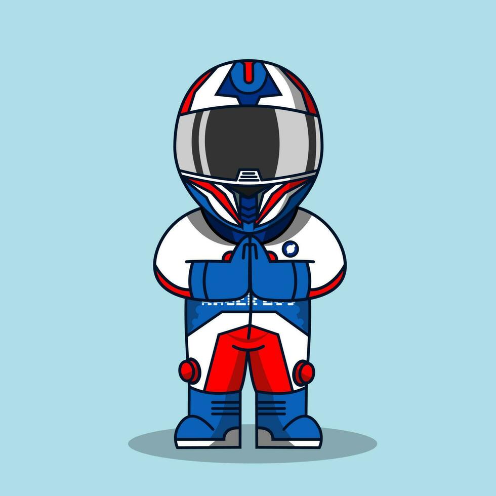 cartoon racer wearing helmet and racing suit vector