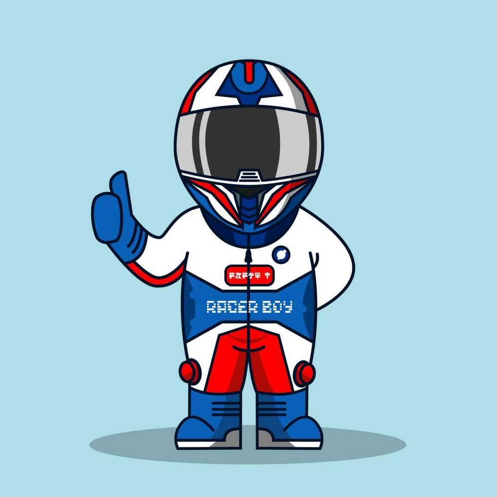 cartoon racer with thumbs up gesture vector