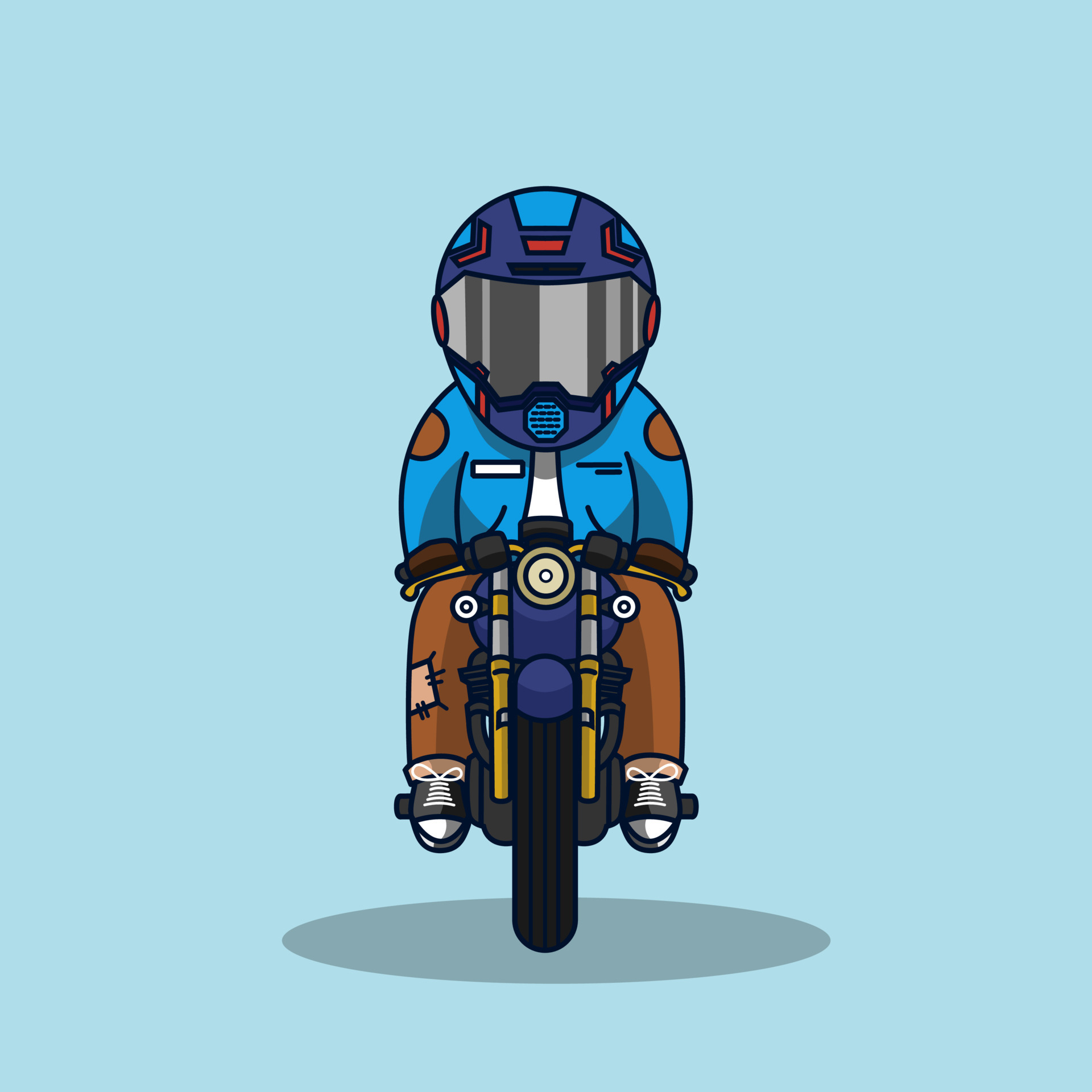 Cute cool rider with helmet riding motorbike vector illustration ...