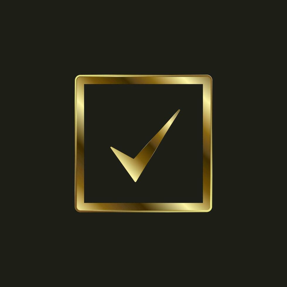 Golden Check and selection symbol, icon, mark Vector Illustration