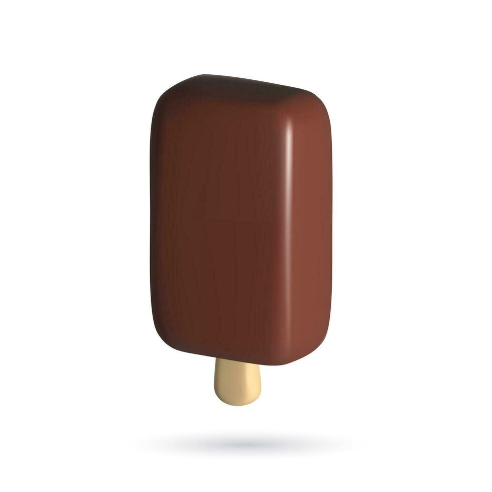 3d chococlate ice cream with nuts on wooden stick icon vector