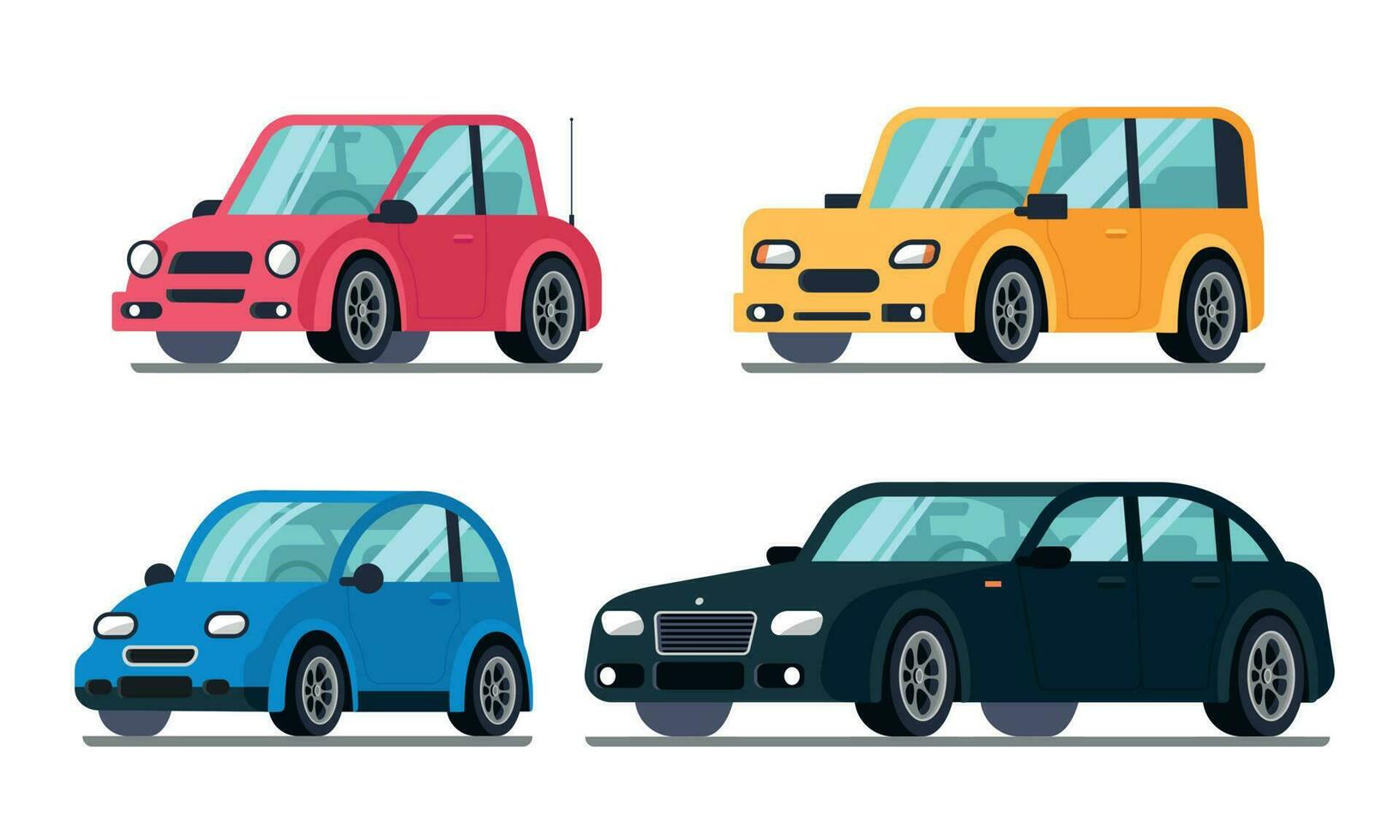 diferente plano carros. barato motor coche en ruedas, familia híbrido sedán pasajero suv lujo prima vehículo vector ilustración