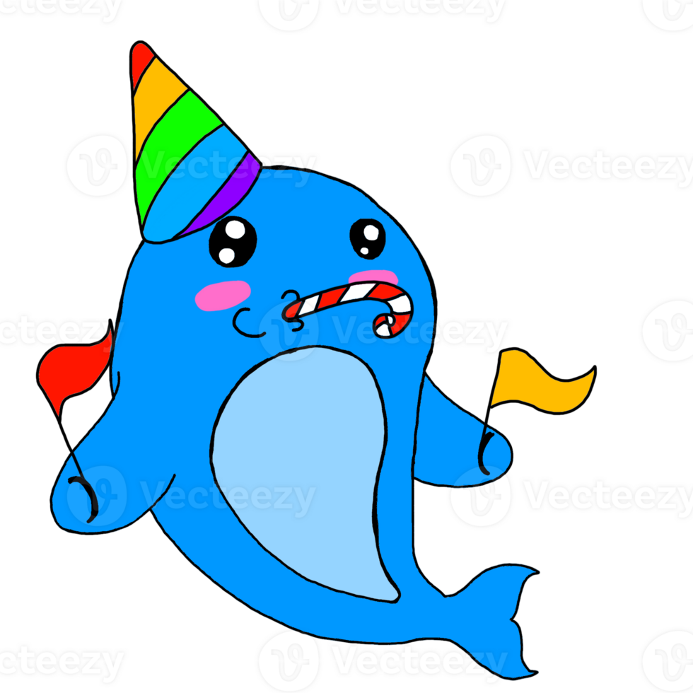 Whale Cartoon Character PartyingWith Transparent Bakground png