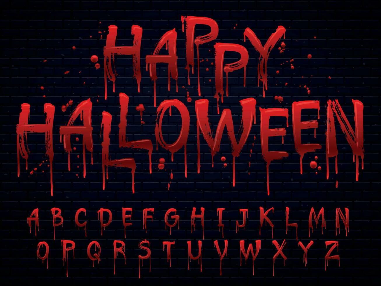 Halloween font. Horror alphabet letters written blood, scary bleed font or wet bloody sign isolated vector illustration