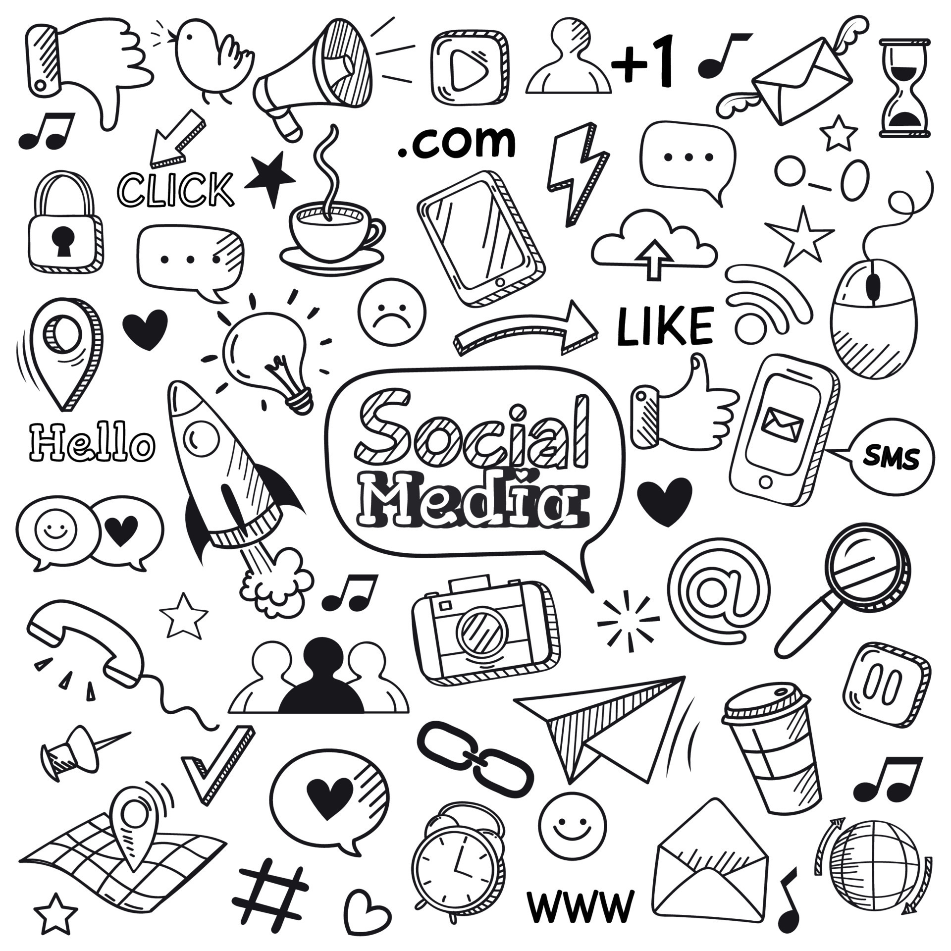 Social media doodle. website doodles, social network