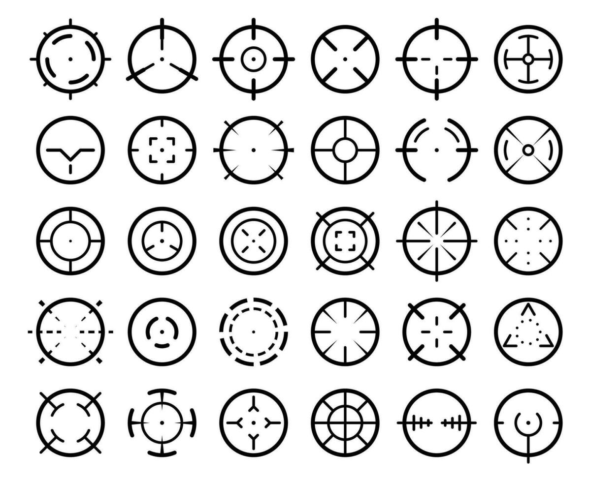 Sniper aim pointer. Weapon targeting pointers, aiming mark and aims target sight vector symbols set